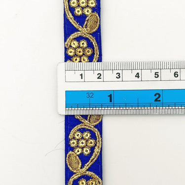 Royal Blue Art Silk Trim with Gold Floral Embroidery and Gold Sequins Indian Sari Border Trim By 3 Yards Decorative Trim Craft Lace